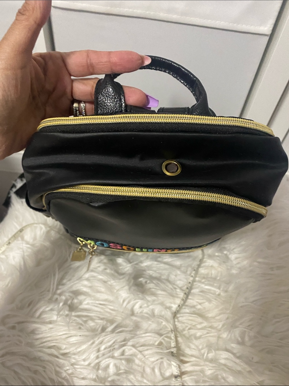 Black Mini Backpack with Multicolor Logo - Picture 6 of 8